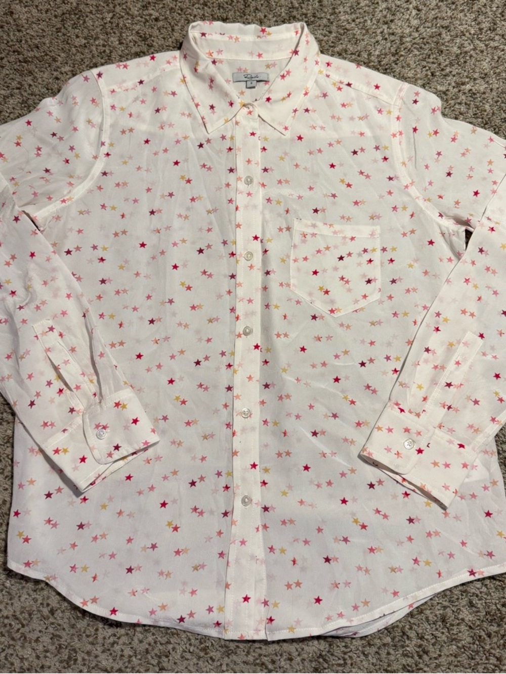 Rails White Silk Star Print Button-Up Shirt - S